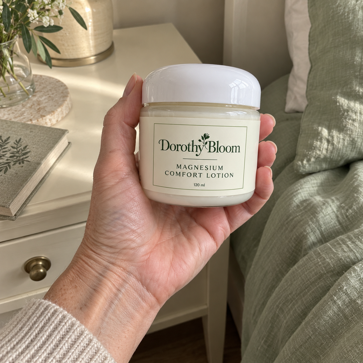 Palm-sized Dorothy Bloom 120 ml lotion jar